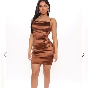 Satin Mini Dress in Mocha